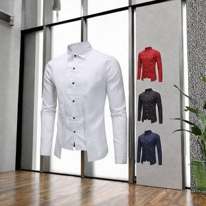 Camisa de Satén Antiarrugas para Hombre, Manga Larga, Cuello Camisero, Diseño de Dos Piezas, Informal, para Oficina, Primavera - Product Image 3