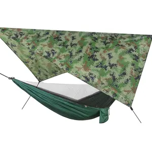 210t Nylon 2 người di động ngoài trời dù cắm trại Nylon lều võng mưa bay Lều Tarp với lưới chống muỗi cho đi bộ đường dài du lịch