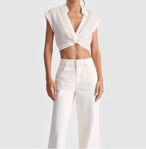 Maglietta estiva stile Casual da <span class=keywords><strong>donna</strong></span> a manica corta in <span class=keywords><strong>lino</strong></span> <span class=keywords><strong>100</strong></span>% intrecciata in <span class=keywords><strong>lino</strong></span> tinta unita Mini <span class=keywords><strong>camicia</strong></span> alla moda carina e comoda - Product Image 2