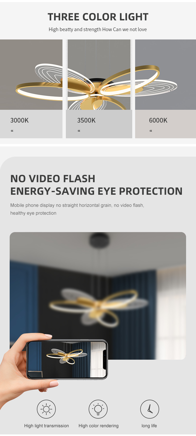 Simple Hanging Indoor Fashion Decoration Gold Black Aluminum Living Room Modern LED Ceiling Light