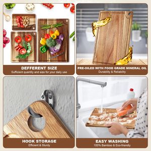 Solid Wood Cutting Board <b>Set</b> Rectangle Kitchen Chopping Block For Fruit Vegetable Prep - Product Image 4
