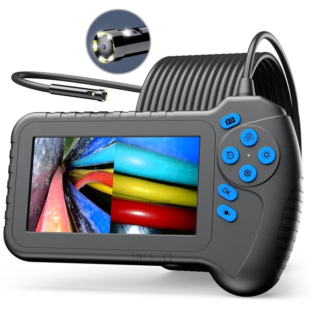Dual Lens Endoscope With 5" IPS Screen 8.2mm 1080P HD Borescope Inspection Camera, IP67 Waterproof Snake Dual Two Cam PQ318B