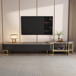 Ensemble Table Basse et Meuble <span class=keywords><strong>TV</strong></span> Modhomi Luxe Moderne, Plateau en Pierre Frittée, Combinaison Extensible - Product Image 4
