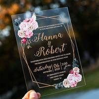Commande ronde givrée Faire-Part De Mariage Plexi Glass Avec Un Decor Floral Des Wedding Party Billet Carte Invitation Mariage