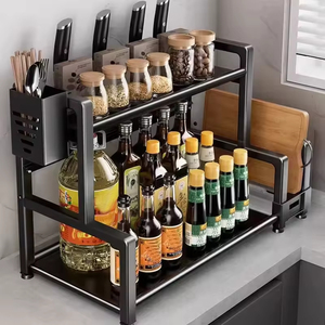 Étagère de cuisine multifonctionnelle, organisateur d'assaisonnements, rangement de comptoir multi-niveaux, support pour baguettes et couteaux en acier au carbone - Product Image 5