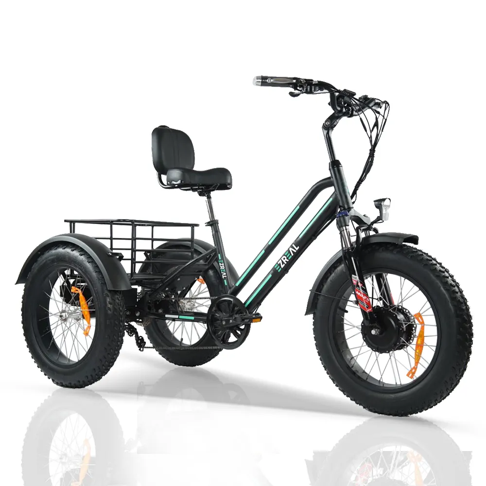 EZREAL 500w electric fat tire trike 20" inch cargo delivery triciclo electrico 3 wheel electric bike for disabled