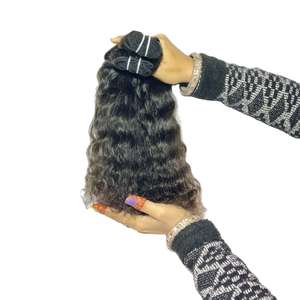 100% Virgen cutícula alineada procesamiento no químico rizado ondulado negro templo recto extensiones de cabello humano paquetes de onda Natural - Product Image 1