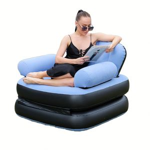 Home Inflatable <b>Sofa</b> <b>Bed</b> Thickened Flocking PVC Combined Fabric Lazy Mattress New <b>Folding</b> Afternoon Sleeping Option - Product Image 1