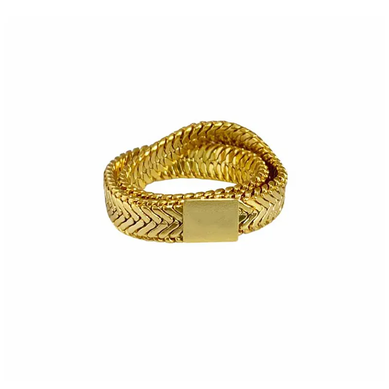 Snake Bone Chain Weaved Gold Ring Double Layered Crossed Geometric RingsためWomen Vintage Minimalist Ring 2019 Fashion Jewelry
