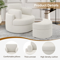 Fauteuil d'appoint moderne convertible et pivotant à 360° en lin, avec ottoman de rangement, coussin moelleux et accoudoirs épais, confortable pour salle à manger et chambre
