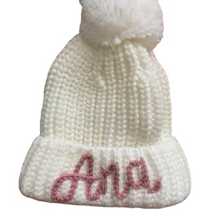Handmade Embroidered <strong>Name</strong> Knitted <strong>Hat</strong> for Baby Woolen <strong>Hat</strong> with Character Style Male and Female Cotton Ball Woolen <strong>Hat</strong> - Product Image 1