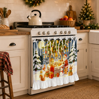 Cosennatur Housse de four de Noël Père Noël à nouer, rideau de cuisine en tissu polyester imprimé avec ourlet à volants pour ensemble de décoration de fêtes