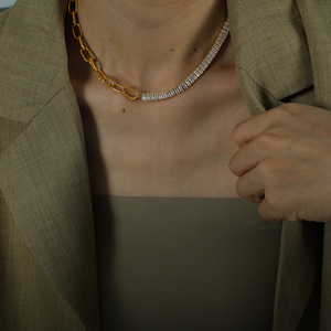 Korean Dongdaemun Minimalist Zircon Jewelry <b>Set</b> Geometric Design Gold Tone Necklace <b>Bracelet</b> Fashion Accessory - Product Image 3