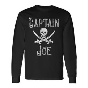 T-Shirt a Maniche Lunghe Personalizzabile Stile Vintage Captain Joe con Teschio e Spade Pirata - Magliette Promozionali Vintage Personalizzabili - Product Image 1