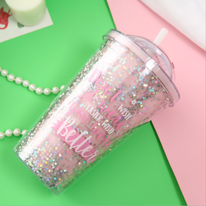 Económico <span class=keywords><strong>duro</strong></span> taza flor DIY taza de plástico foto insertar doble pared tazas con paja - Product Image 3