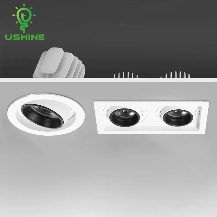 Ushine lampu sorot LED langit-langit tersembunyi aluminium kotak bulat hitam putih kecerahan tinggi dalam ruangan