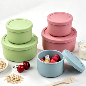 Ensemble de boîtes de conservation alimentaire rondes en silicone, hermétiques, réutilisables, lot de deux, pour collations, fruits, préparation de repas, voyages en plein air - Product Image 1