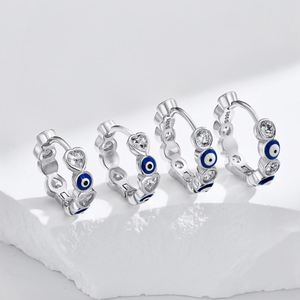 Dylam in Stock S925 <b>Silver</b> Rhodium Plated Sapphire Spiritual Turkish Protection 5A Zirconia Enamel Evil Blue Eyes <b>Hoop</b> Earrings - Product Image 6