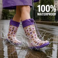 Sepatu Bot Hujan Karet Anak Anti Air Anti Selip dengan Tali Serut, Sepatu Outdoor Anak Motif Sapi Kartun Lucu dari Karet Alam