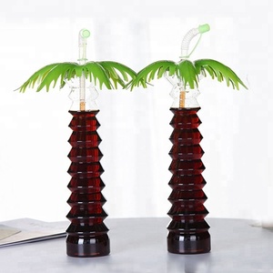 Vaso para Granizados con Forma de Palmera de Coco, 500 ml, con Pajita, Desechable, de Plástico PET, Color Personalizado, Logotipo Personalizado, Venta al por Mayor - Product Image 2