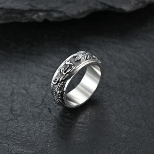 Chinese Dragon Rotating Titanium Steel <b>Ring</b> 18K Gold Men's Index Finger Jewelry Gift - Product Image 4
