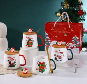 Cartoon Santa Claus Design Christmas Ceramic <b>Coffee</b> Mug Lid <b>Spoon</b> Christmas Hand Cup Mug Gift Box Factory Direct Sale Customize - Product Image 1