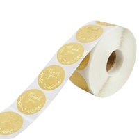 Vente en gros de rouleau de papier auto-adhésif imprimé avec logo personnalisé, autocollant rond de remerciement en feuille d'or pour emballage