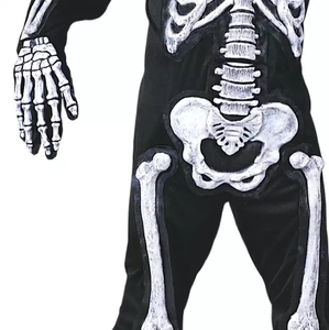 Disfraz de Halloween al por mayor de alta calidad: Mono con capucha negro <span class=keywords><strong>para</strong></span> cosplay, disfraz de esqueleto blanco con estampado de huesos aterrador <span class=keywords><strong>para</strong></span> niños. - Product Image 3
