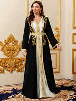 Robe Abaya Brodée en Dentelle pour Femme du Moyen-Orient, Robe Arabe de Dubaï Tendance, Ensemble Deux Pièces