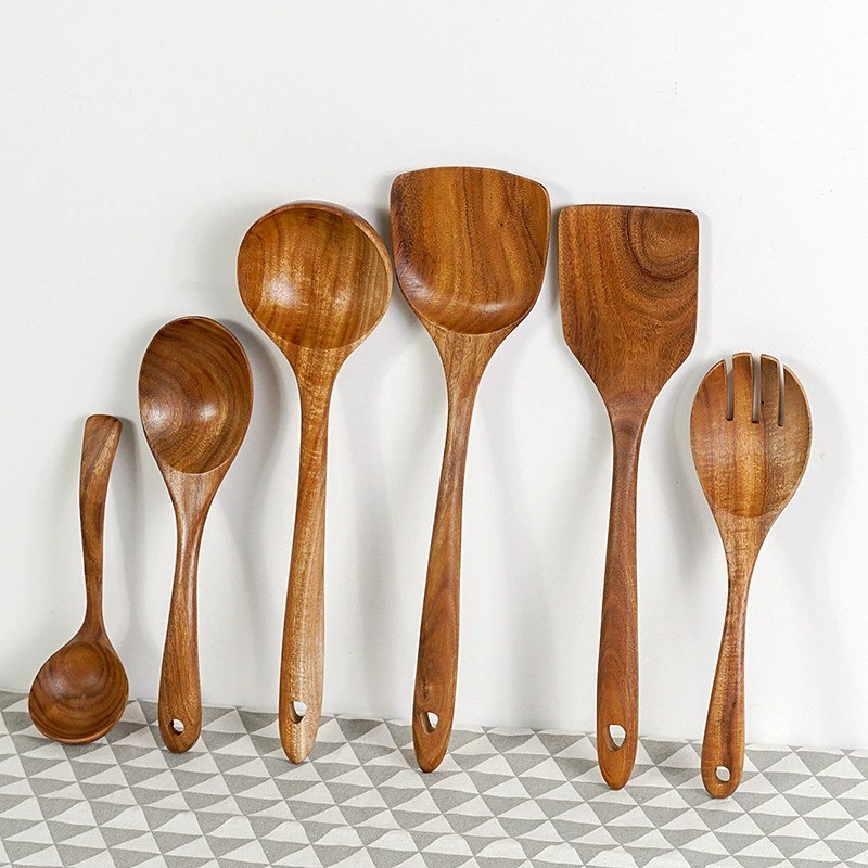 Teak Wooden Spoons Spatula Slotted Pasta