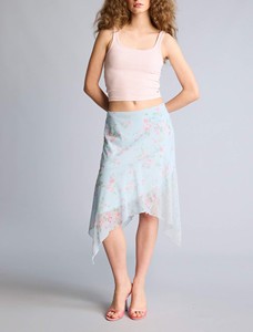Falda Vintage Asimétrica con Estampado Floral, Cintura Natural, Transpirable, con Volantes, de Gasa, Teñido Liso, Forro de Algodón, Transparente - Product Image 2