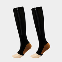 Chaussettes de compression personnalisées à bout ouvert pour hommes, couleur de peau unie, avec fermeture éclair, pour genoux, vente en gros