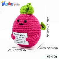 Miniatuur positieve gehaakte pitaya met kaartvakje, handgemaakte drakenvrucht amigurumi voor op kantoor als bureauvriendje