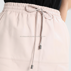 Dernière jupe courte en cuir sexy pour femmes matures en peau de mouton véritable respirante avec motif fendu solide design de grande taille - Product Image 1