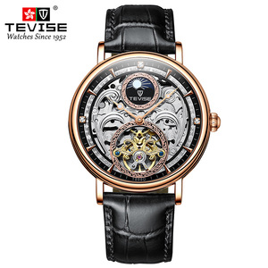 Montre mécanique automatique de luxe en cuir, étanche, avec phases de lune, personnalisée, de haute qualité, pour hommes - Product Image 1