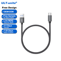 Cable de Datos ULT-unite de 60 Vatios, Súper Rápido, Precio al por Mayor, USB C a USB C, Personalizado, 30cm, 50cm, 1m, 1.5m, 2m, Cable de Carga USB-A a USB-C