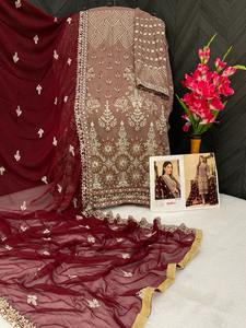 Costume Salwar de vêtements indiens et pakistanais en fausse georgette lourde avec séquence de broderie d'Inde - Product Image 6