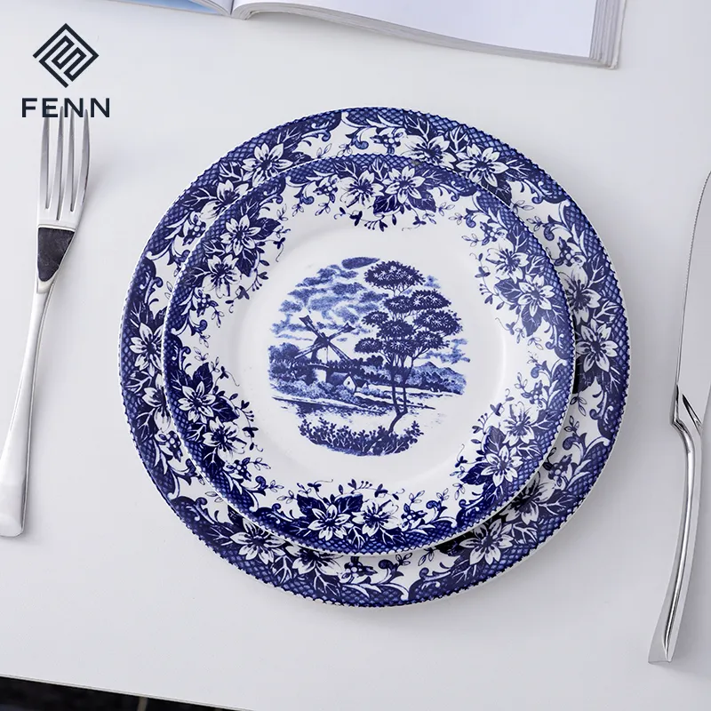 China suppliers decals flower pattern food serving ceramic round fancy custom restaurant plates