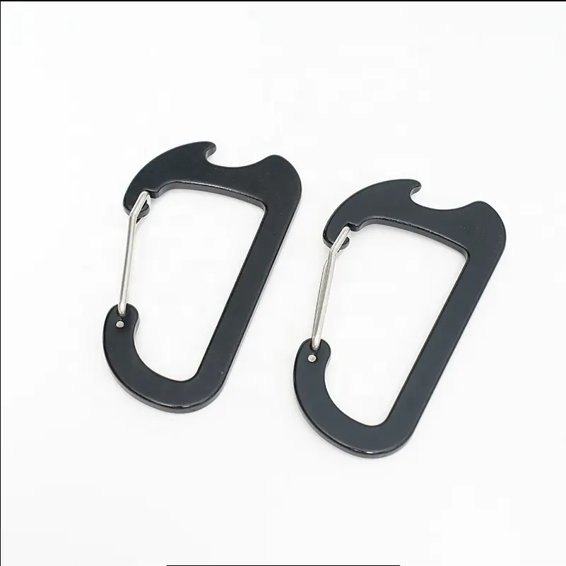 80 mm kustom Logo Spring Snap Hook D berbentuk gantungan kunci Carabiner pembuka botol