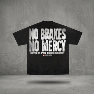 T-shirt à manches courtes noir pour homme RACING, col roulé, 100 % coton tricoté, coupe ajustée, motif 'No Brakes No Mercy' - Product Image 6