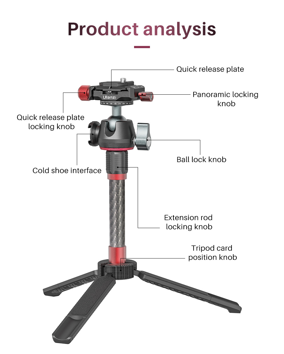 ULANZI MT-43 Reflex Multi-functional Mini Tripod for Camera Canon Sony, Portable Metal Desktop Tripod With Cold Shoe Expansion