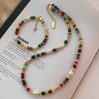 Collier géométrique unisexe en verre plaqué or, style chinois, fait main, tressé de perles, avec perles d'eau douce et coquillages naturels superposés, vente en gros