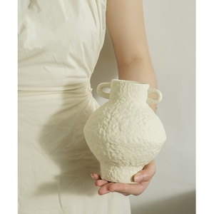 Vaso in Ceramica MSH <span class=keywords><strong>con</strong></span> Texture in Pietra Bianca e Nera Anticata, <span class=keywords><strong>con</strong></span> Doppi Manici per Scrivania e Piante Idroponiche - Product Image 3