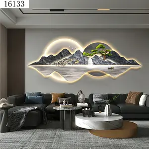 40 × 110 cm leicht luxuriös landschaft kristall porzellan modernes glas wandgemälde mit led heimdekoration für wohnzimmer