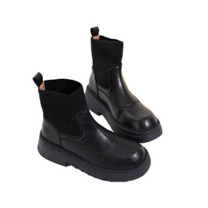 Botas de calcetín elásticas de punto de moda viral para mujer, estilo plataforma 2026, botas chimenea de cuero genuino estilo británico. - Product Image 1