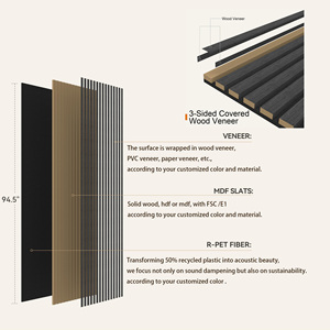 Acoustic Slat Gỗ Tấm Tường Polyester Sợi Óc Chó Màu Akupanel Gỗ Tấm Tường Với LED Ánh Sáng - Product Image 4