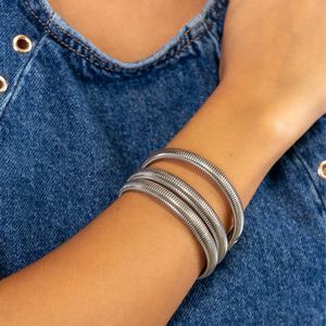 European American Retro Elastic <b>Bangle</b> 18K Gold Plated Stainless Steel Women's Jewelry Fashion <b>Bracelet</b> - Product Image 4