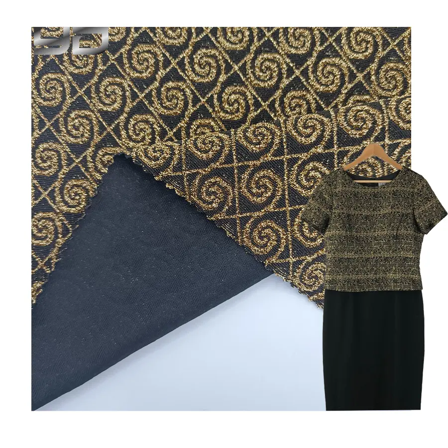 Chất lượng cao vải Polyester mỗi mét kim loại spandex vải jacquard lurex đan thời trang vải