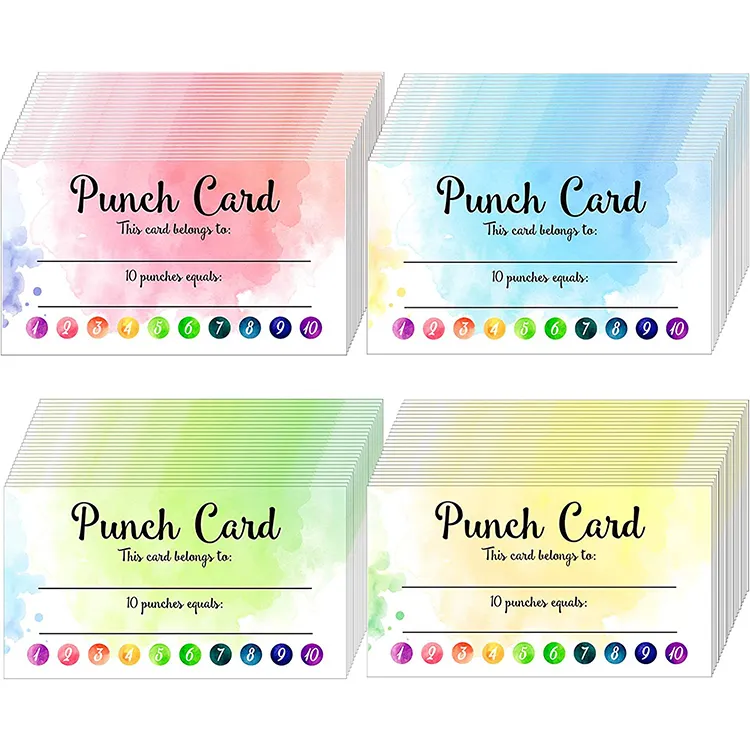 Watercolor Reward Customer Loyalty Paper Cards Printing Incentive Business Punch Card Size for Business Class School