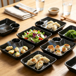 Bandeja de Porcelana <span class=keywords><strong>Cuadrada</strong></span> ESTICK para Banquetes, con Compartimentos, Apta para Microondas, en Tono Blanco <span class=keywords><strong>y</strong></span> Negro, para Bodas <span class=keywords><strong>y</strong></span> Catering - Product Image 2